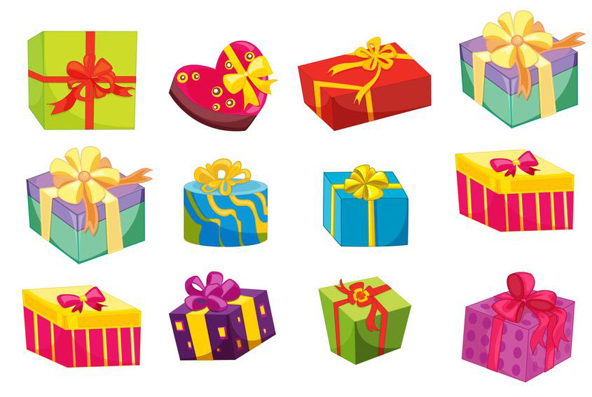 graphic design of different colorful wrapped gifts