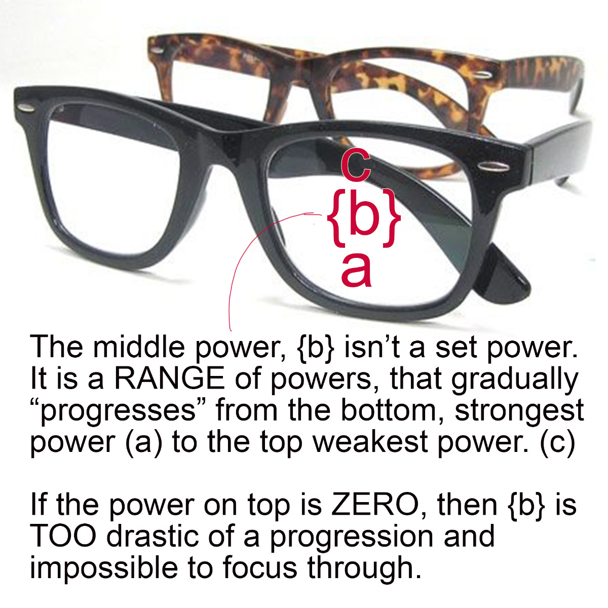 Diagram depicts different lens areas of a multi focal no line reader